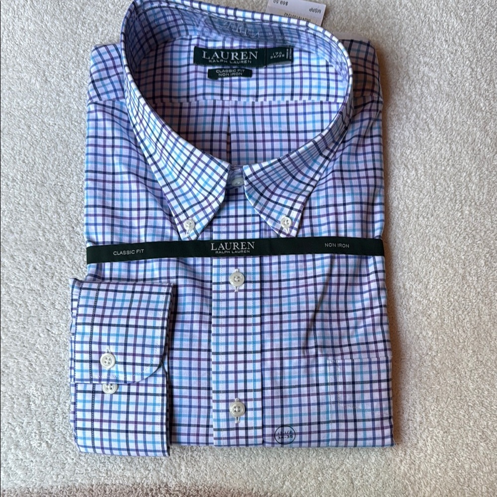 Lauren Ralph Lauren Men's Checkered Dress Shirt - Blue, White and Purple